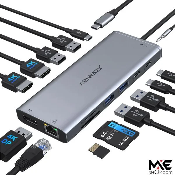 Abiwazy 14-in-1 USB-C Hub HDMI, USB-A USB-C PD, Network Rj-45, SD Card Reader